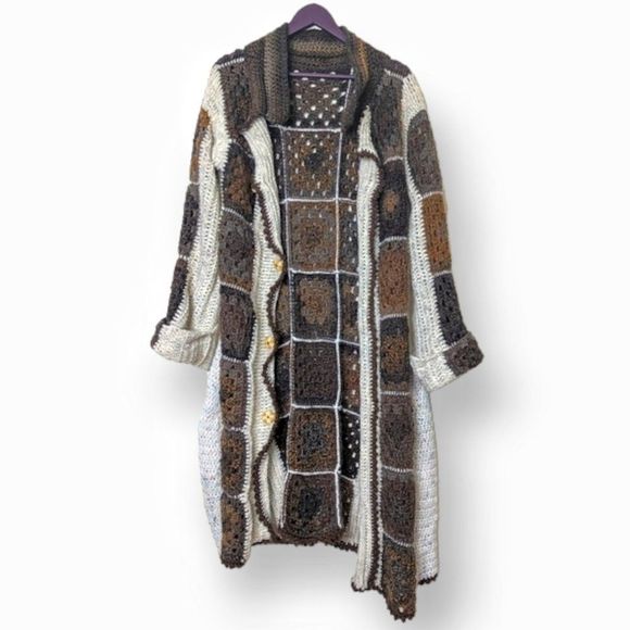 Granny Square Crochet Long Cardigan Sweater Coat Handmade - Picture 12 of 15